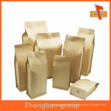 Biogradable food grade plain square bottom paper bag for packing with zipper